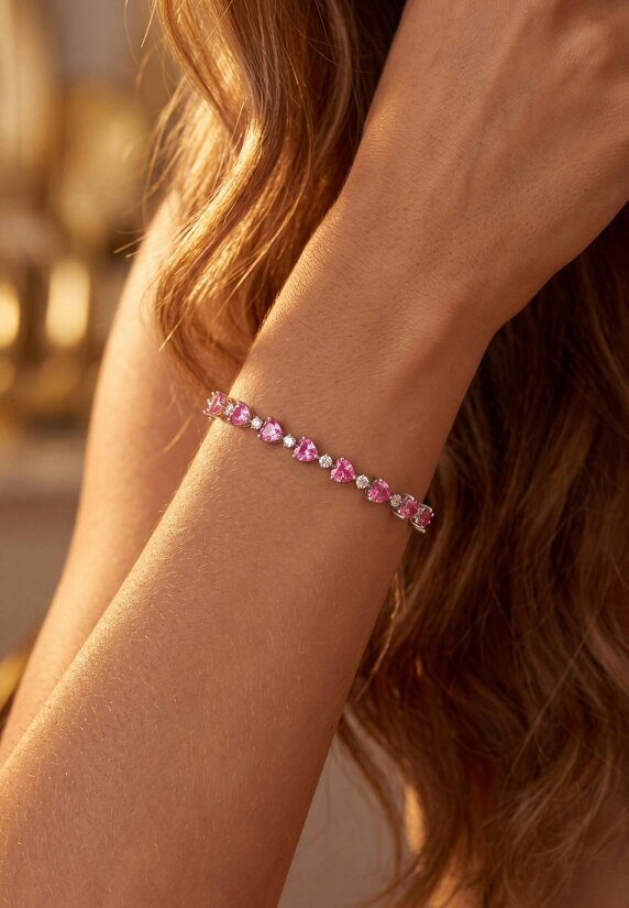 Latelita Asscher Cut Heart Tennis Bracelet Ruby Silver