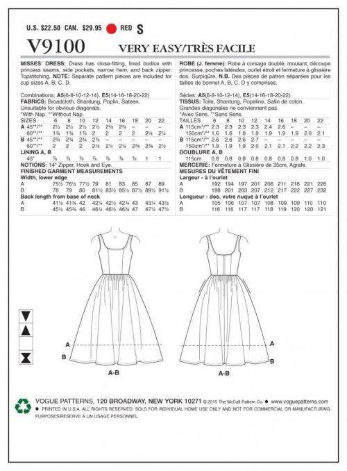 Vogue Sewing Pattern 9100, Dresses for Women, A5 (6-8-10-12-14) - Easy