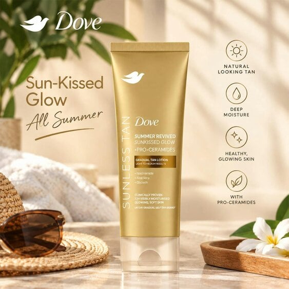 Dove Summer Revived Tanning Lotion 200ml, Light to Medium Sunkissed Glow