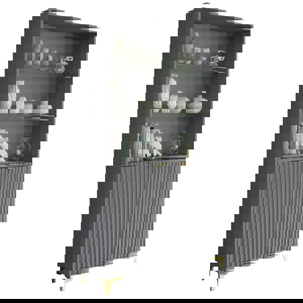 Mex Furniture Tall Display Cabinet 170cm Grey – Fluted Doors & Gold Legs