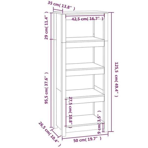Berkfield Book Cabinet Black 50x35x125.5 cm Solid Wood Pine