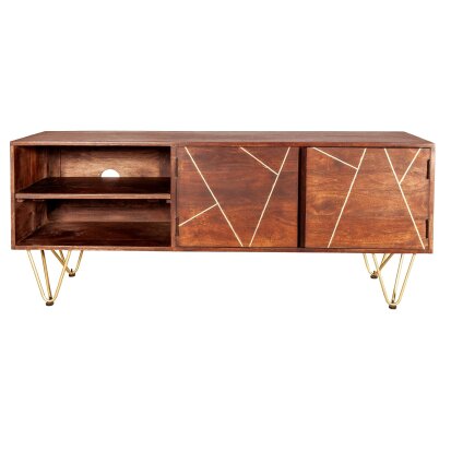 Wyld Haus Bandung Dark Mango Wood and Gold TV Media Unit 2 Shelves 2 Doors