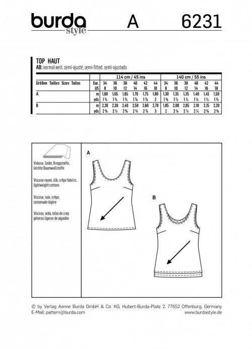 Burda Sewing Pattern 6231 Tops For Women, Sizes 8-18 - Easy