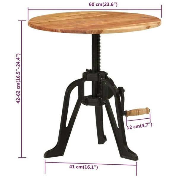 Berkfield Side Table 60x(42-62) cm Solid Wood Acacia and Cast Iron