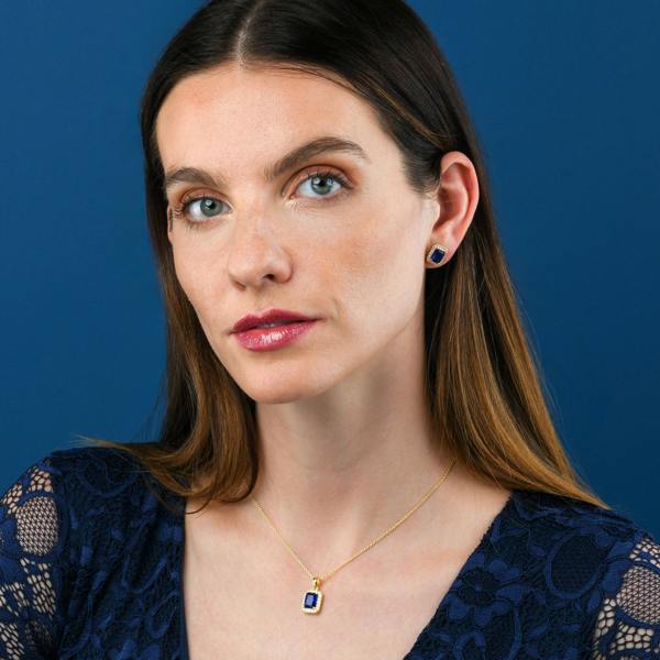 namana Gold Plated 925 Sterling Silver Blue Rectangle Halo Pendant Necklace For Women