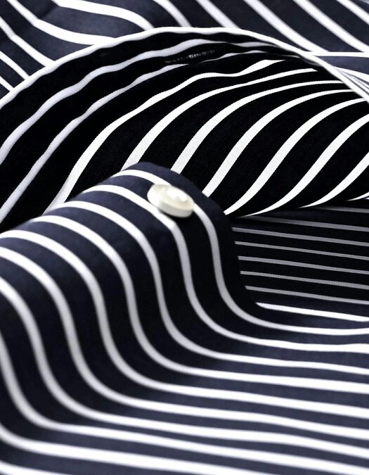Men's Contrast Collar Striped Navy Formal Shirt
