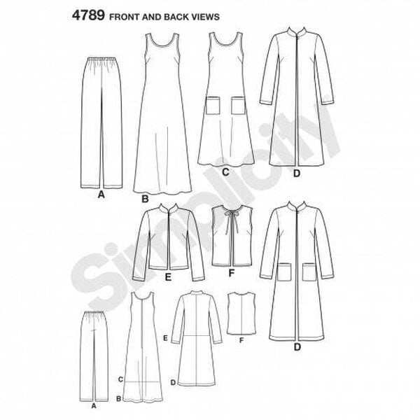 Simplicity Sewing Pattern 4789, Coats, Waistcoats, Dresses, Jackets, Trousers for Women, 10-12-14-16-18 - Intermediate