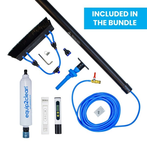 Equip2clean Aquaspray® Venom Bundle Kit - 30ft Water-fed Telescopic Window Cleaning Pole + Inline Di-Filter + TDS Meter