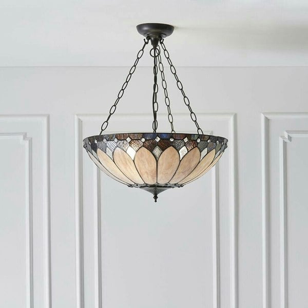 Tiffany Glass Hanging Ceiling Pendant Light Dark Bronze 3 Lamp Shade i00084 Loops