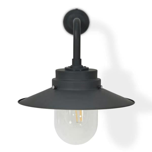 Front facing view of the HMS Belfast inspired exterior light in Carbon with clear glass dome.