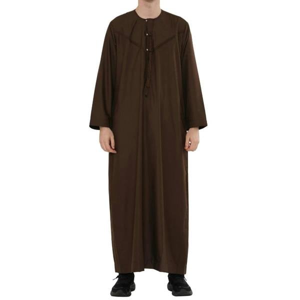 HM11 - Men's Emirati Omani Bobble Button Thobe - Brown - Thobez - 43