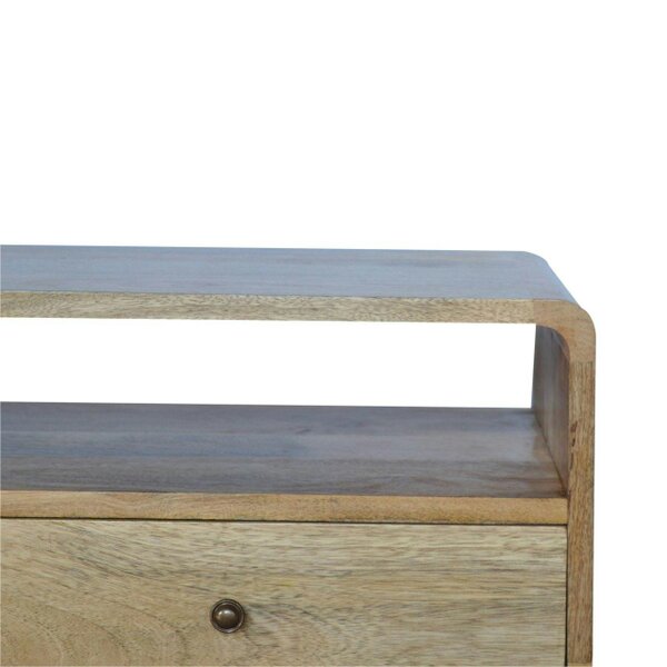 Wyld Haus Urbino Curved Oak Mango Wood Low TV Media Unit 2 Drawers