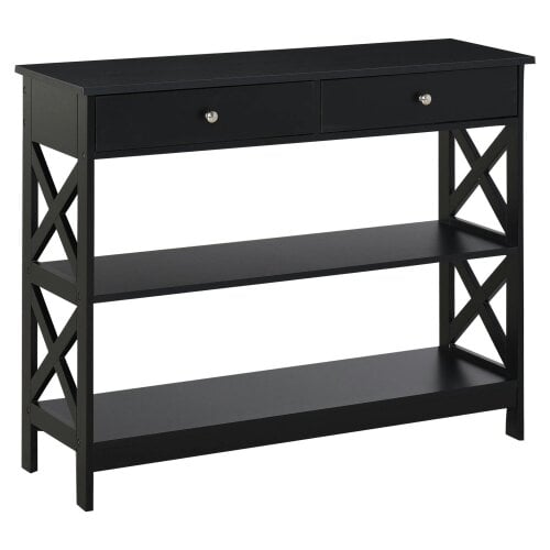Wyld Haus Kafa 100cm Wooden Black X Frame Console Table With Drawers And 2 Shelves