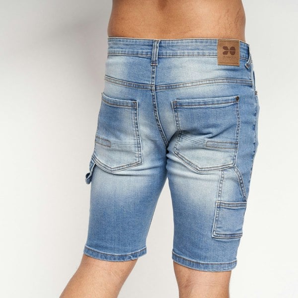 Crosshatch Carpenter Denim Shorts Mid Wash