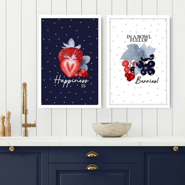 Prints for a kitchen wall | Set of 2 Berries wall art