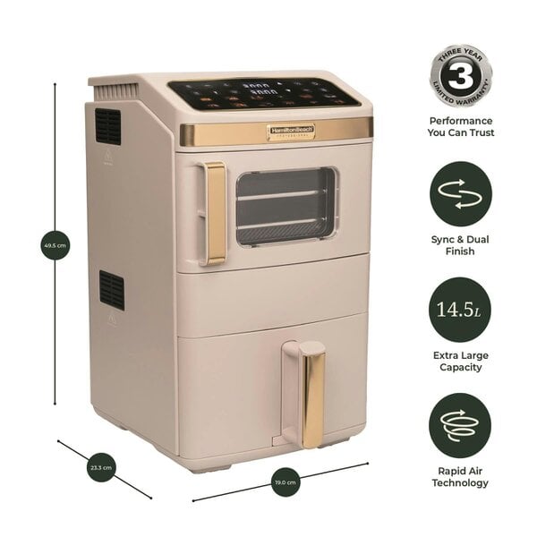 Hamilton Beach Professional DualStack 14.5L Air Fryer Oven - Stone & Brushed Brass