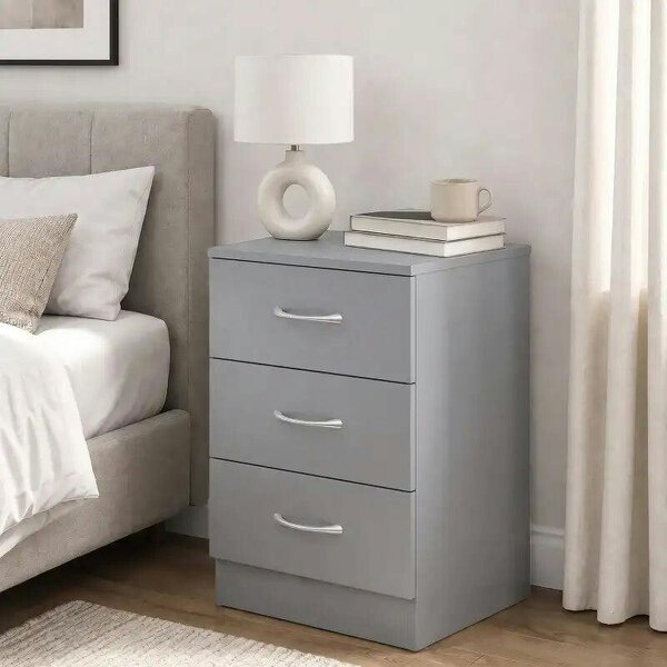 Three-Drawer Simple Bedside Table - Grey - Grey