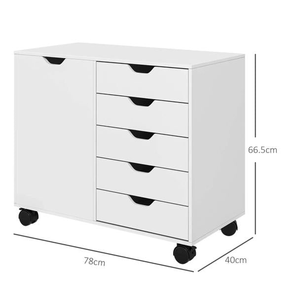White rolling storage cabinet with open drawer fronts on casters; compact rectangular frame