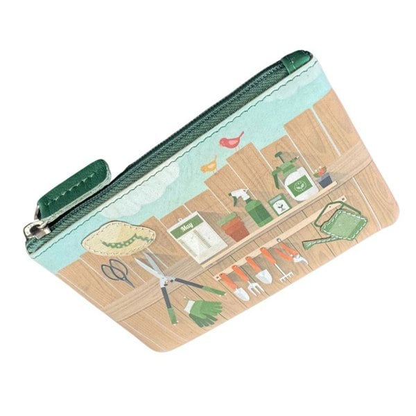 Mala Leather Pinky Gardening Coin Purse – Garden Tool Print and Appliqué