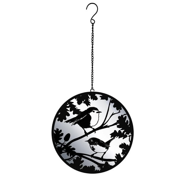 EDH Door Hardware Black Robin and Wren Hanging Mirror Silhouette, Bird Wall Art for Home & Garden Décor