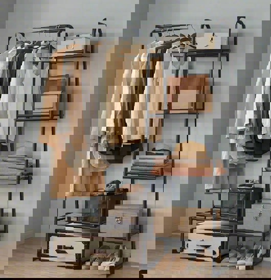 Modcraft Clothes Rail Freestanding Garment Rack with 5 Storage Shelves Metal Frame – Black