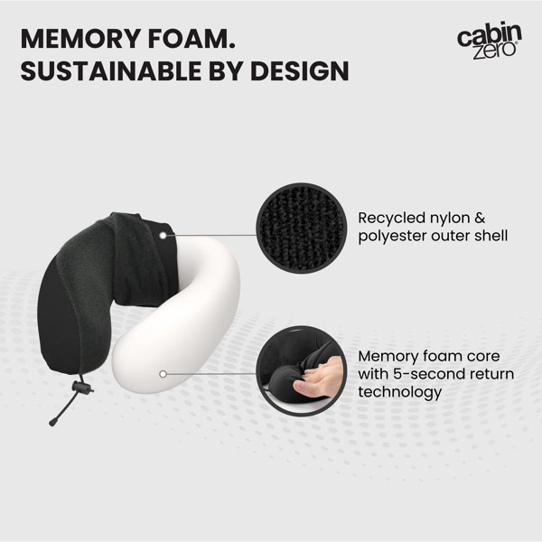 CabinZero Classic Travel Pillow, Memory Foam Neck Pillow with Adjustable Fit