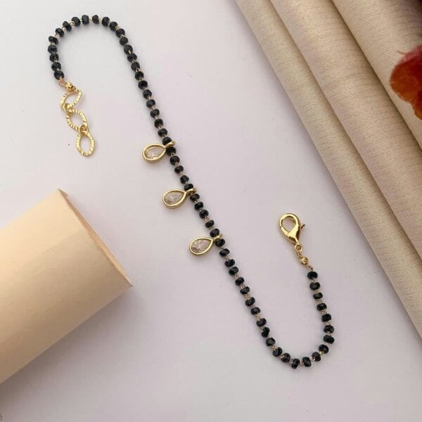 The Colourful Aura Elegant Black Beaded Nazar mangalsutra Dangle Zircon Bracelet