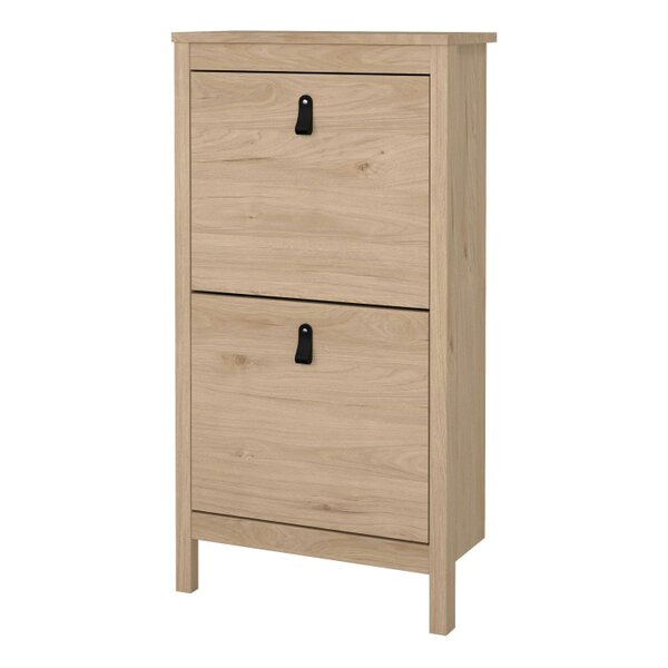 Wyld Haus Wildberry Natural Oak Wood Shoe Cabinet 2 Flip Doors