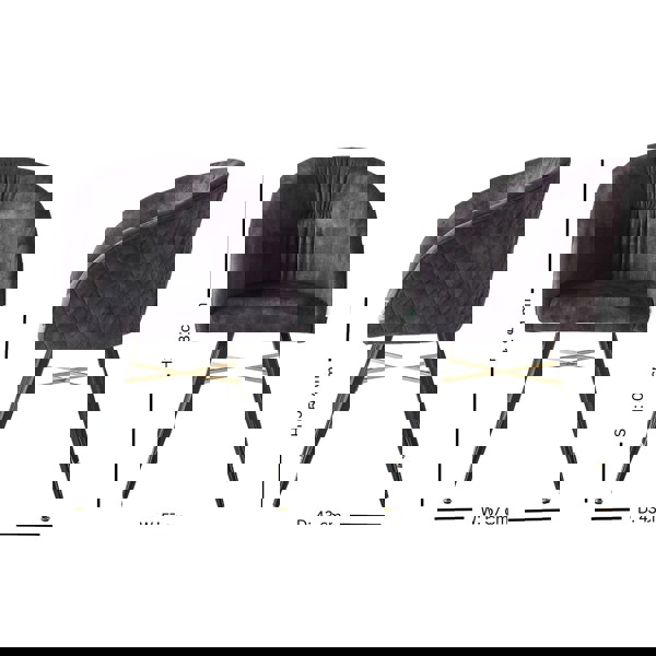 Life Interiors Single Vittorio Velvet Dining Chair with Black Metal Legs, Quilted Design Modern Accent Chair