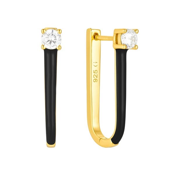 Gold Trip Black Enamel U Hoop Earrings