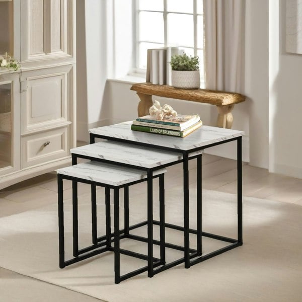 Rafaelo Mobilia Set Of 3 Nesting Tables Marble Effect