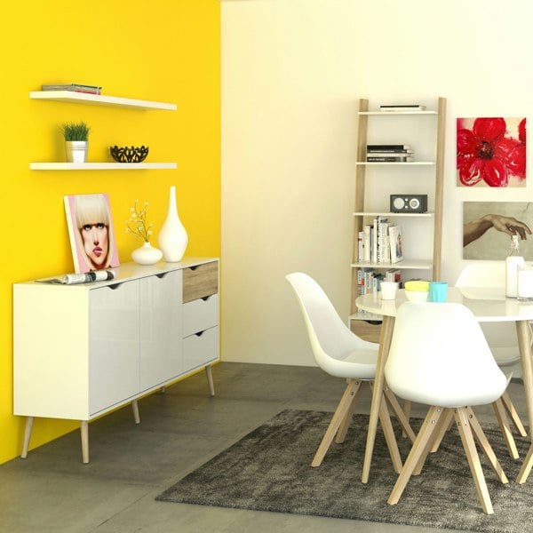 Furniture To Go Oslo Leaning Bookcase 1 Drawer in White and Oak