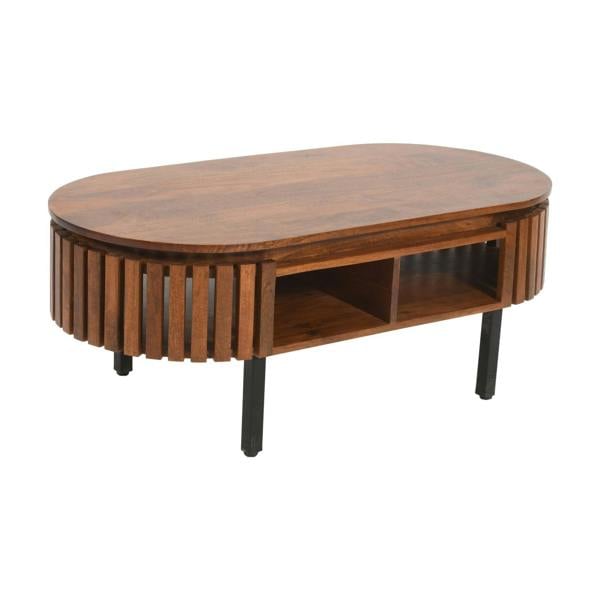 Wyld Haus Birmingham Slatted Mango Wood Rectangular Coffee Table with Storage Shelf