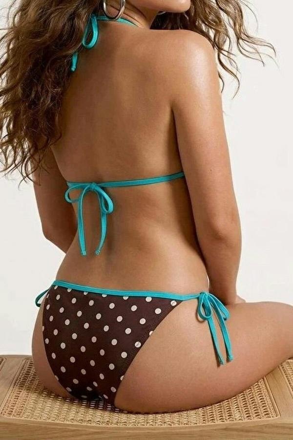 WOVCOR Polka Dot Triangle Padded Waist Bikini Set