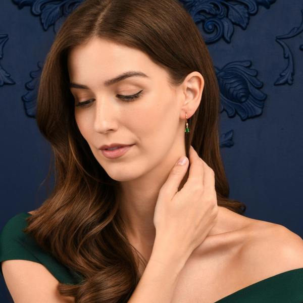 namana Gold Plated Sterling Silver Green Pear Drop Cubic Zirconia Leverback Dangle Earrings