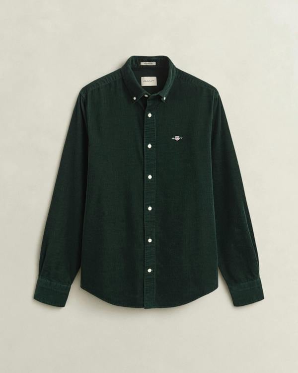 GANT Mens Regular Fit Corduroy Shirt - 374 Tartan Green | CHO | Designer Mens Long Sleeve Shirts