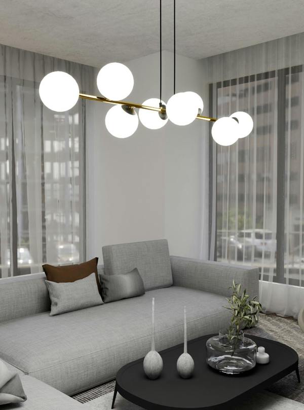 Emibig GRAVITY Pendant lamp 8 x E14  Black, gold with White Shade