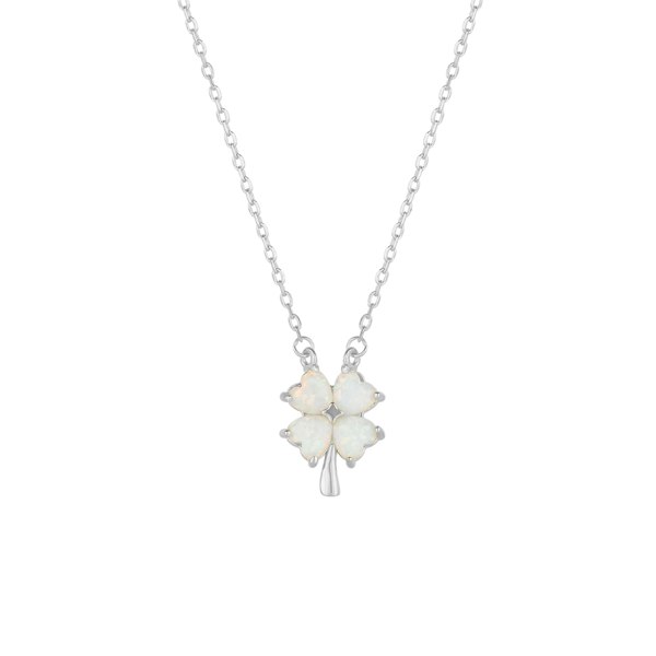 Spero London White Opal Four Leaf Clover Sterling Silver Necklace