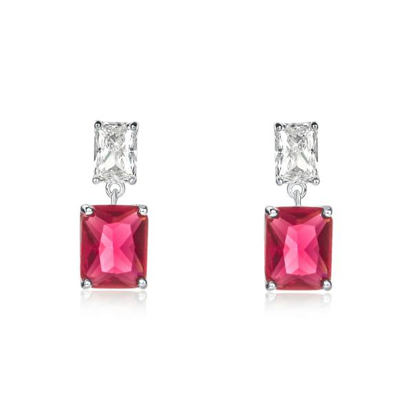 namana Red 925 Sterling Silver Double Rectangle Cubic Zirconia Dangle Earrings