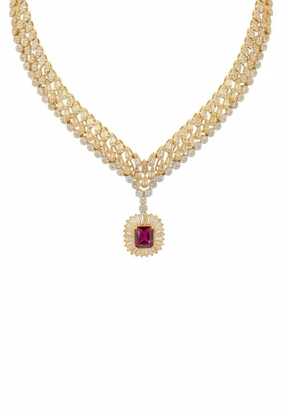 Latelita Countess Statement Ruby Necklace Gold