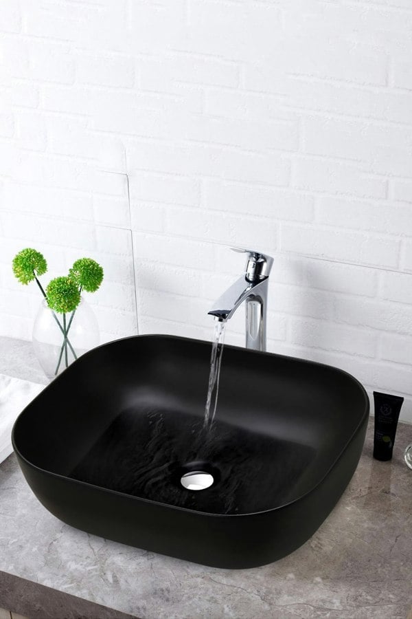 Living and Home Rectangular Ceramic Countertop Basin Black