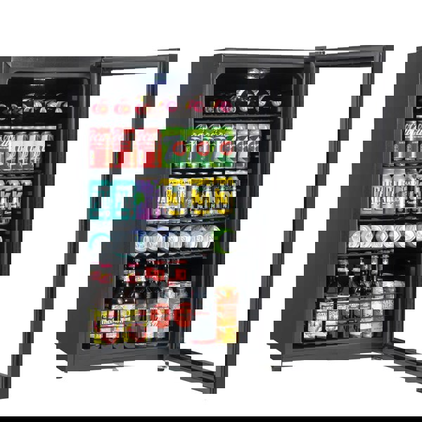 115L Under Counter Wine Beer Drinks Fridge Cooler Glass Front LED Backlit BLACK - LoopsDirect