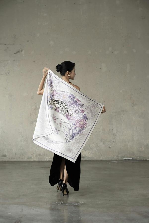 Lilac & Violet Leopard Twill Silk Scarf – Printed Mulberry Silk, Gift for Her