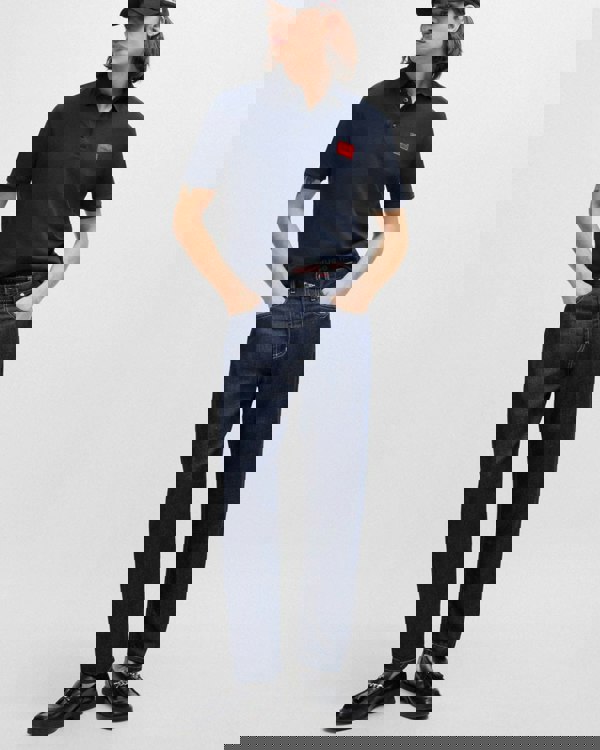 HUGO Dereso222 Mens Cotton Piqué Slim-Fit Polo Shirt with Logo Label NOS - Dark Blue 405