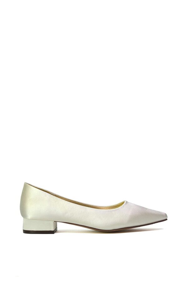 XY LONDON Pointed Toe Wedding Shoes Low Heel Bridal Heels - Ivory