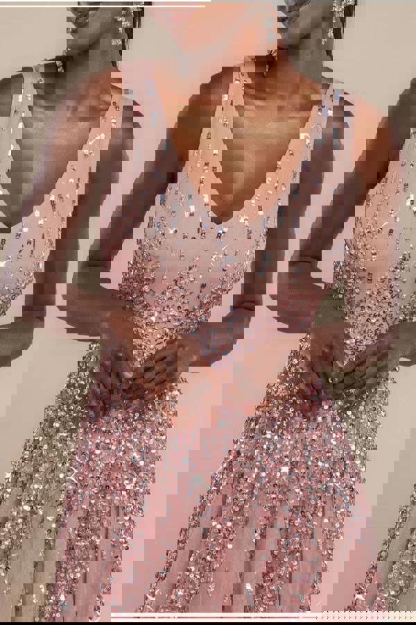 Sunray Hand Embellished Sequin A-Line Sleeveless Maxi Dress - Blush Pink DR2882