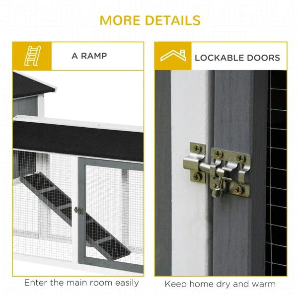 White hutch detail showing ramp side and lockable door hardware on mesh panels