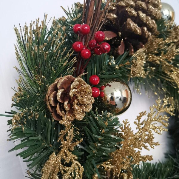 Samuel Alexander 40cm Gold Dressed Christmas Wreath, Baubles, Pinecones and Berries