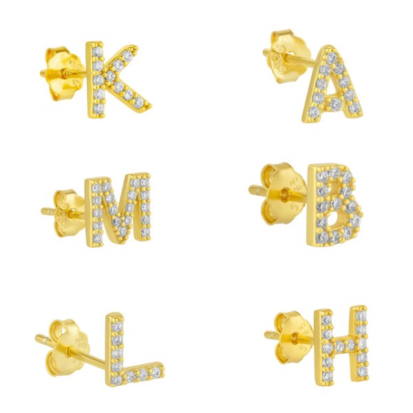 Spero London Initial Letter Stud Earring Sterling Silver in 18K Gold Plated - Single
