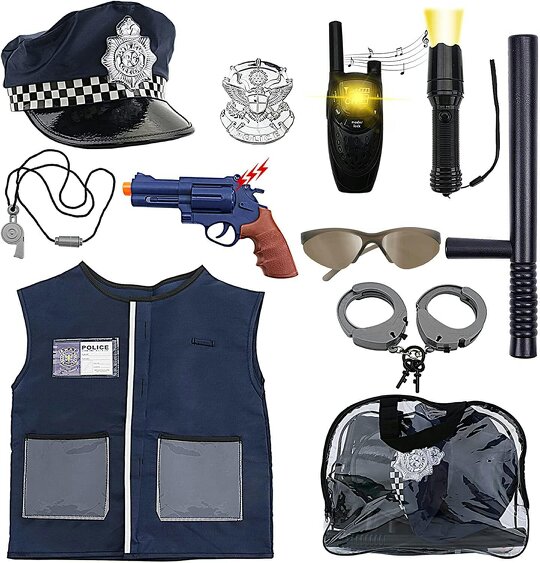 deAO Toys Police Costume Set with Vest Hat Toy Shotgun Role Play Police Play Children